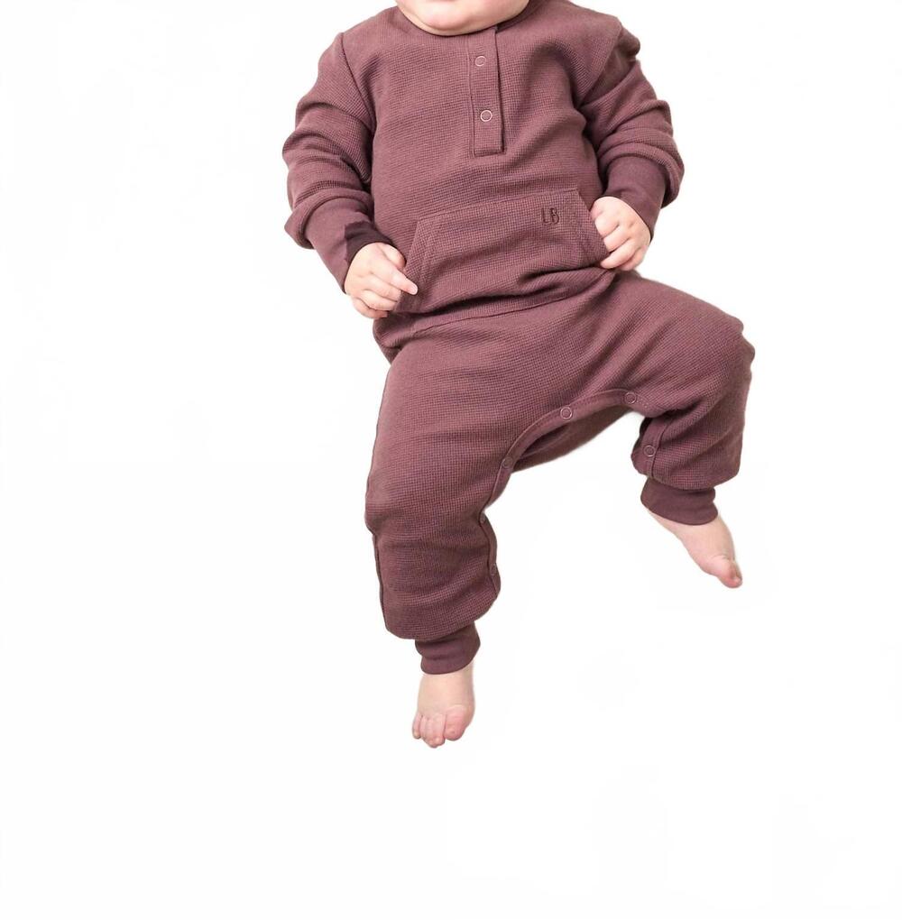 NEW LITTLE BIPSY kids waffle romper in huckleberry